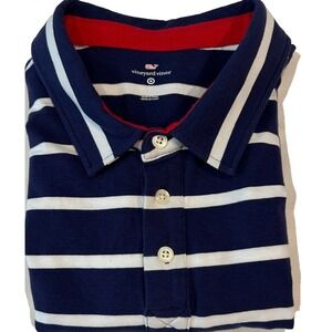 Vineyard Vines Polo Stretch Shirt Large Navy White‎ Stripe Red Whale Logo Cotton